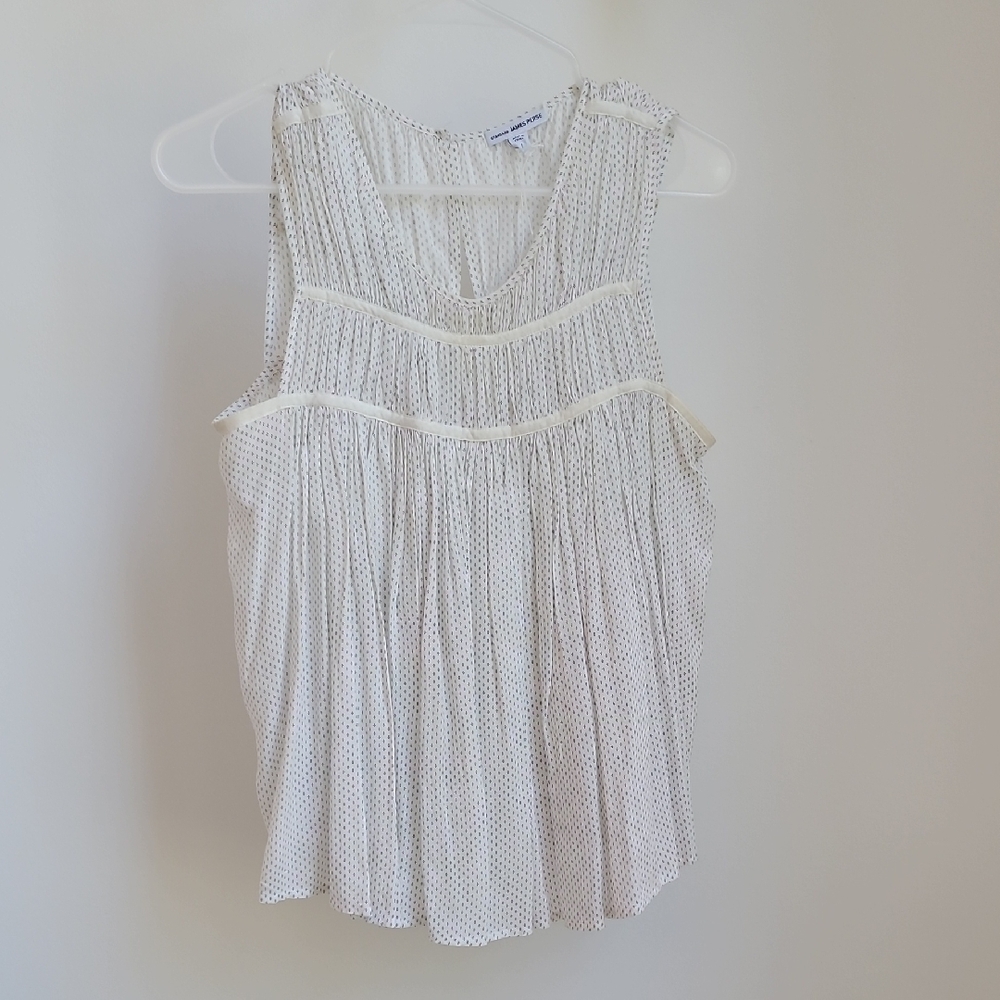 James Perse White Sleeveless Smocked Blouse